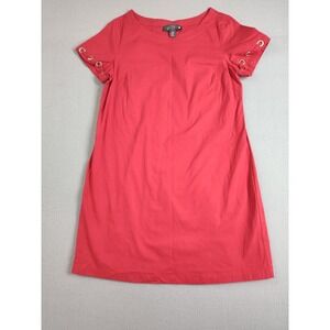 Coercion Women Shift Dress M Coral Red Short Sleeve Grommet Round Neck Summer
